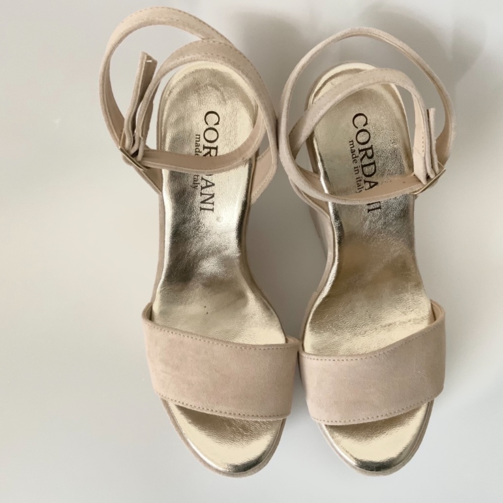 Cordani Made in ITALY Ophelia Nude Beige Suede Wedge Platform Sandals 39 - Picture 9 of 13